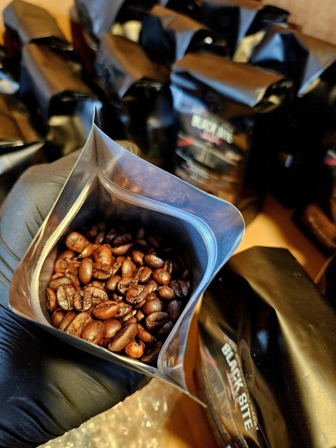 Black Site Coffee bags and fresh roasted coffee beans