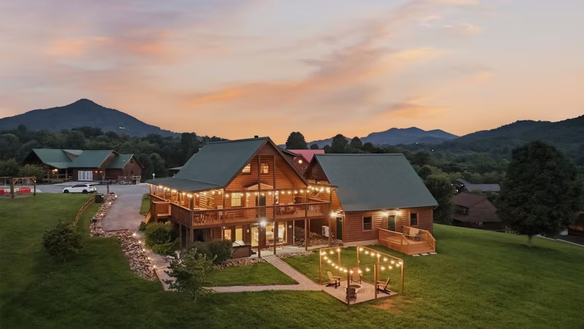 The Overwatch cabin in the Smoky Mountains at sunset