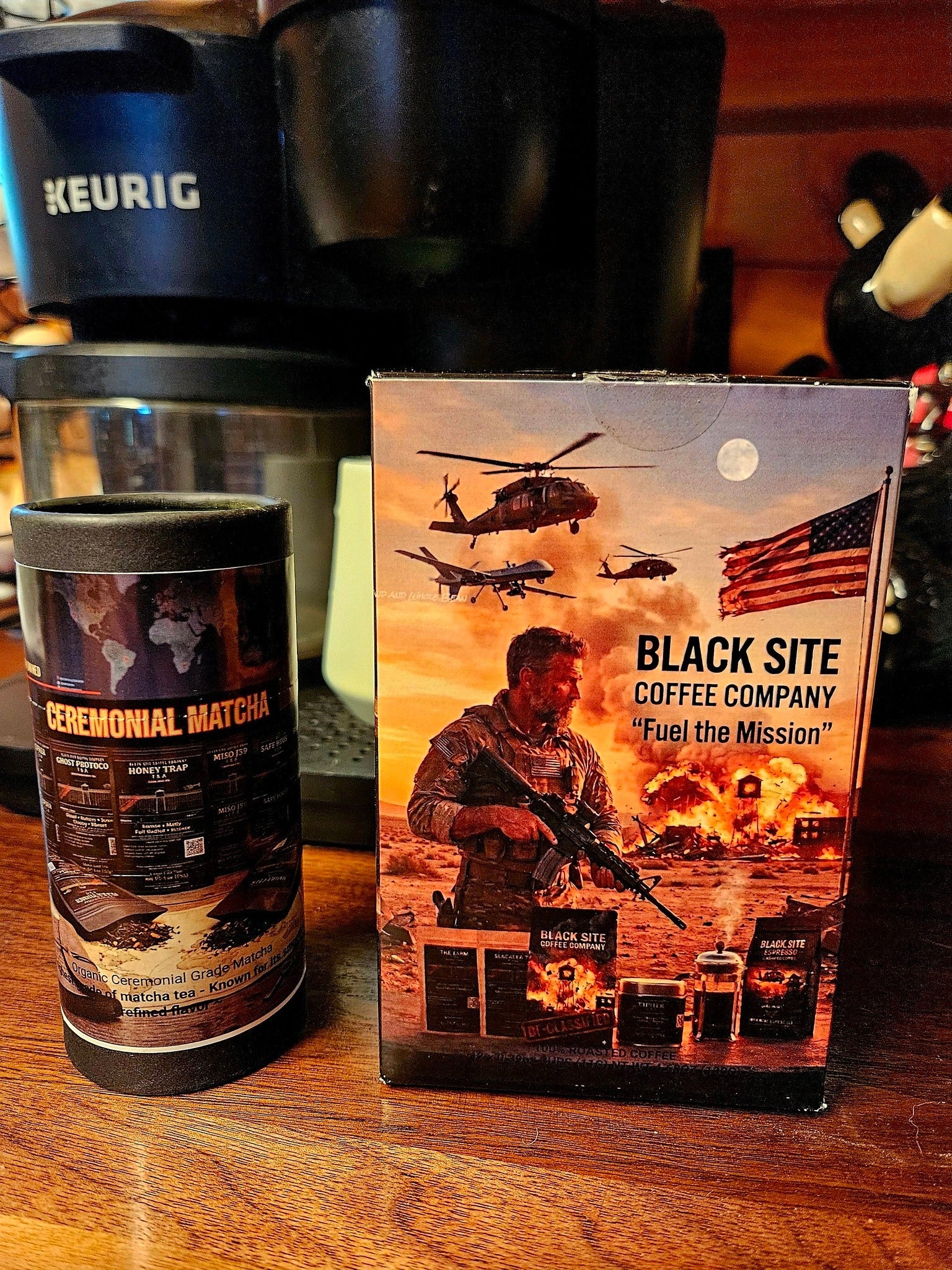 Black Site Coffee matcha and product display